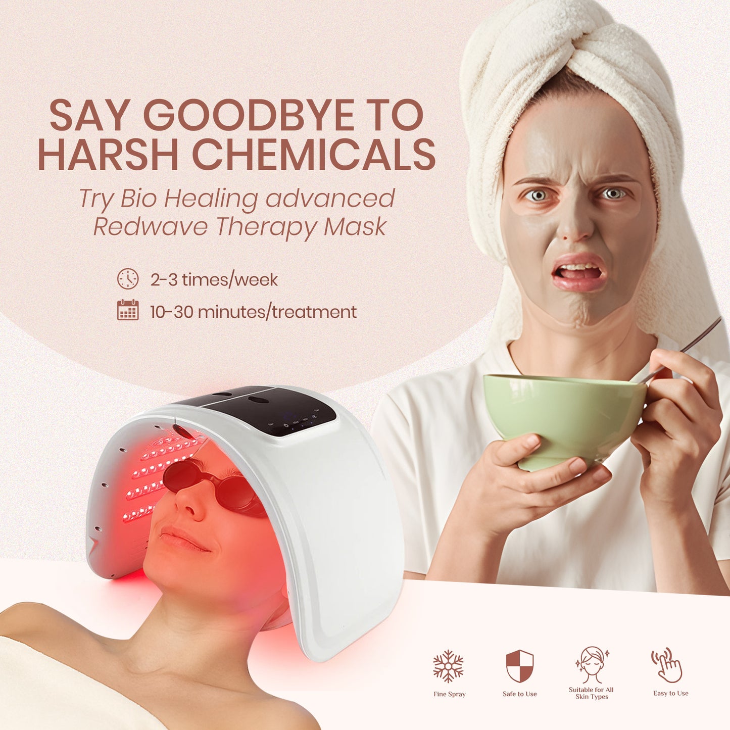 LED Face Light Therapy Mask with Spray Hydration – 7 Color Modes